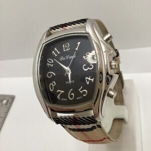 Da Vanci Womens Silver Tone Beige Band Fashion Watch New Battery!